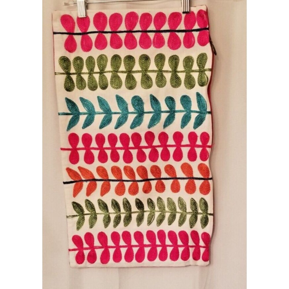 Pier 1 Pillow Sham Embroidered Vibrant 12" X 22" Zipper Closure Made in India
